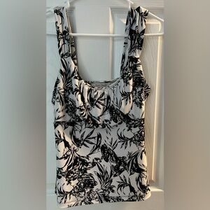 White House Black Market Ruched Black and White Tank Top